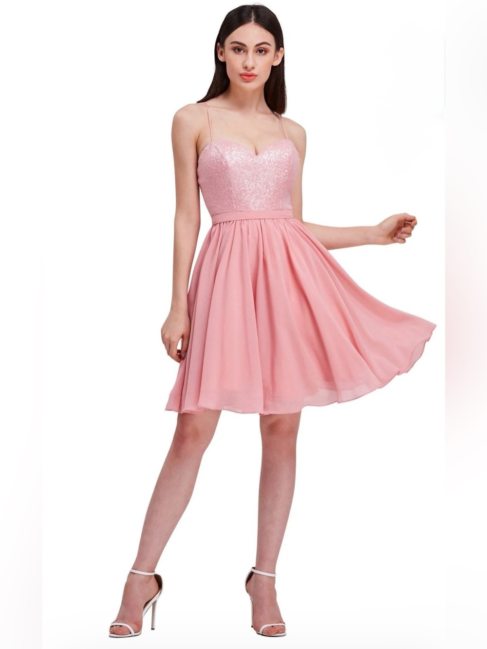 NEW* J'Adore J16094 Sparkly Sequin Chiffon Party Mini Dress Pink 10 NWT $320